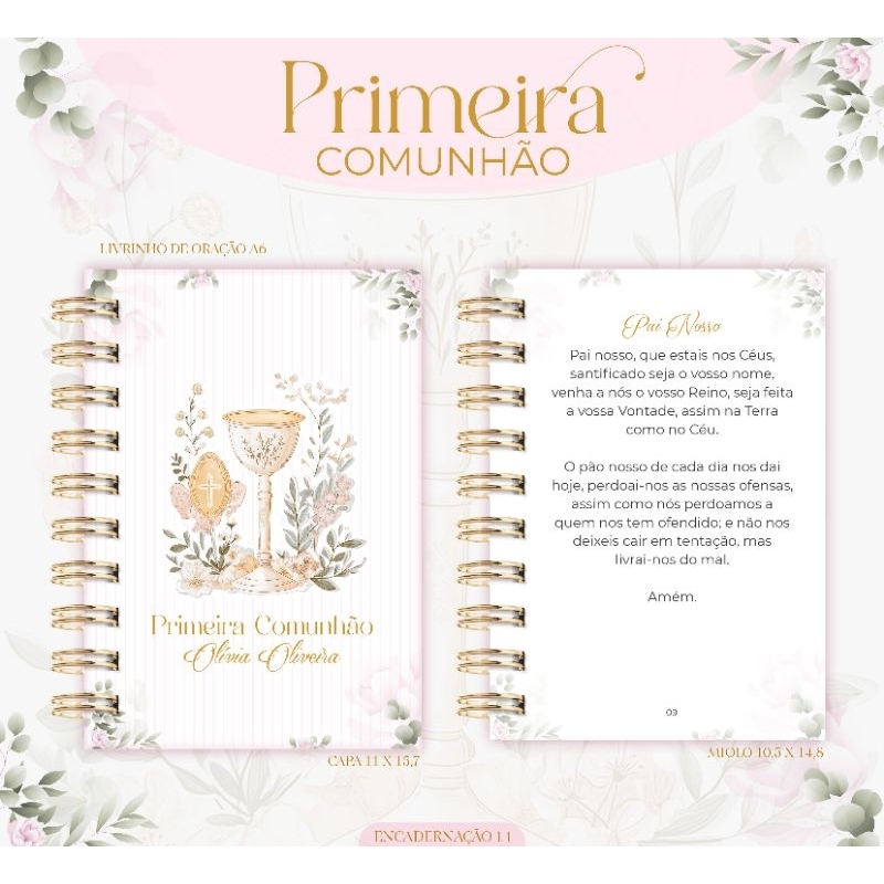 Livro de Oração Primeira Eucaristia/Batismo/Crisma TAMANHO A6
