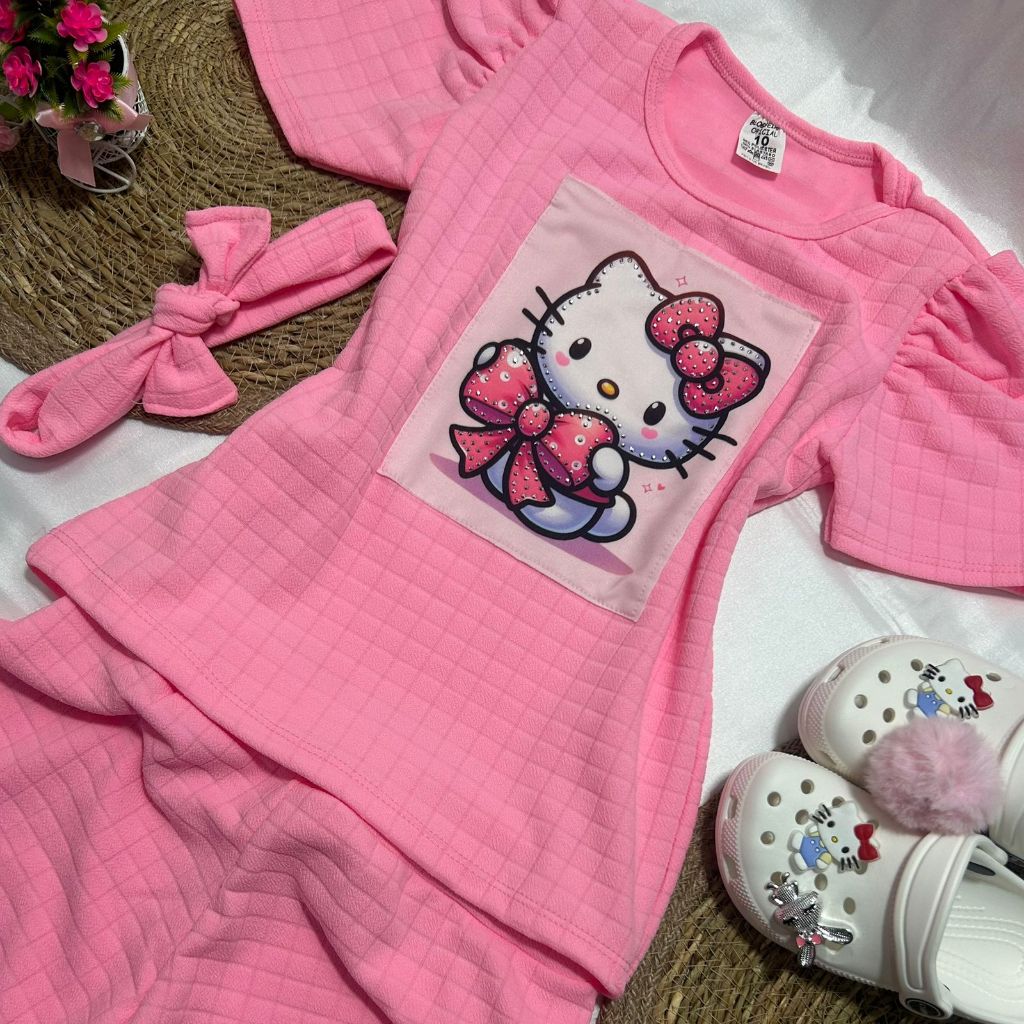 CONJUNTO INFANTIL/JUVENIL FEMININO - ROUPA MENINA - 3 PEÇAS - SHORT + CAMISETA + FAIXA - ROUPA DE MENINAS