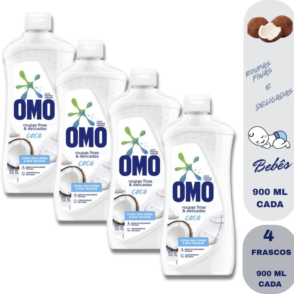 Lava Roupas Omo de Coco Roupas Finas e Delicadas para Roupinhas de Crianças e Bebês Frasco de 900Ml