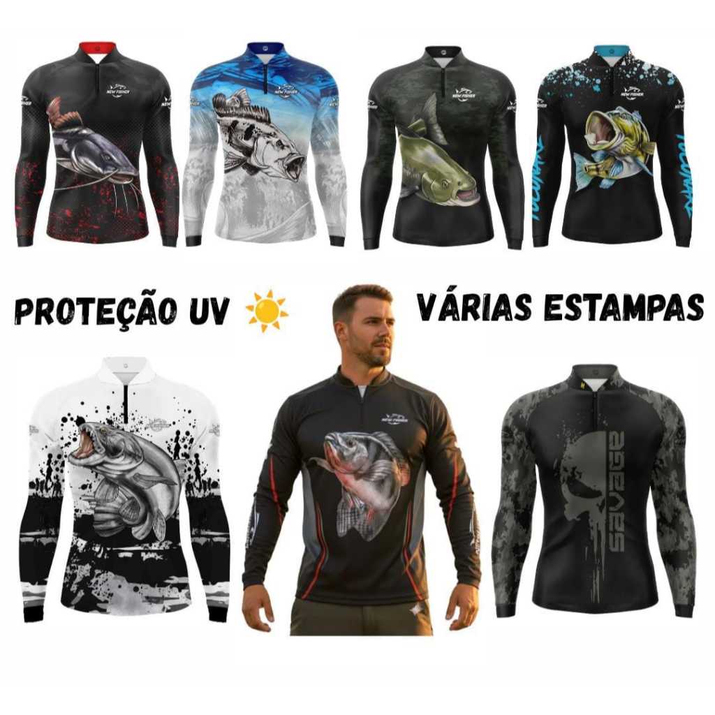 Camisa Camiseta De Pesca Com Proteção Solar Masculina New Fisher