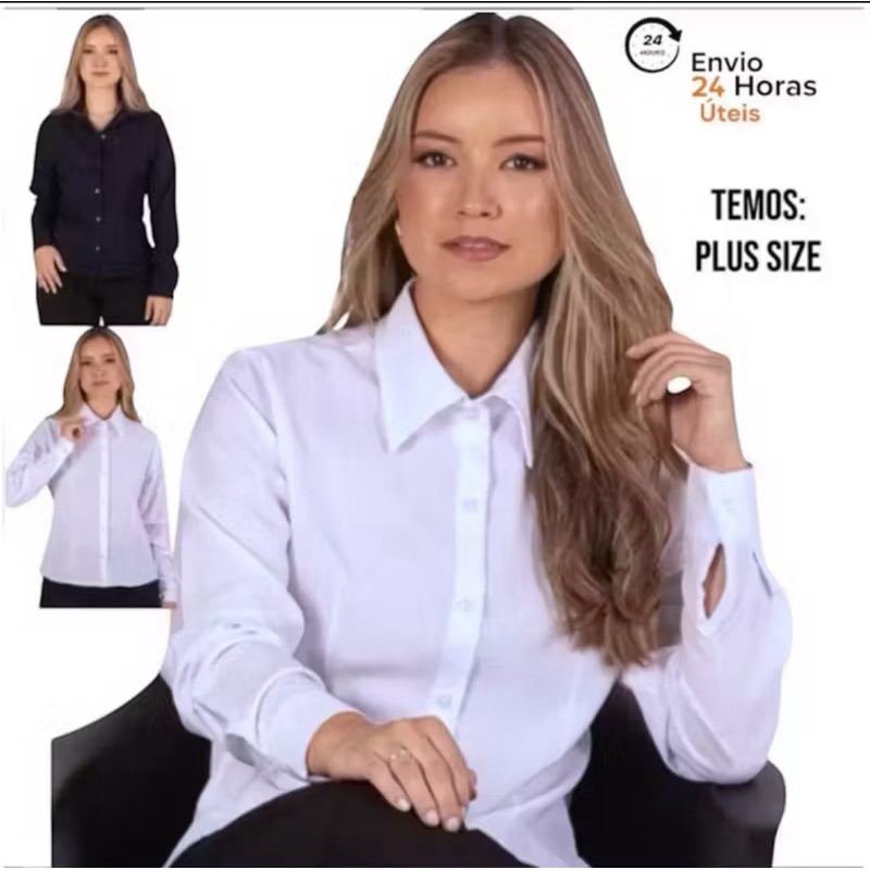 Camisete feminina manga longa blusa preta camisa social casual para trabalho. em Oferta na Shopee