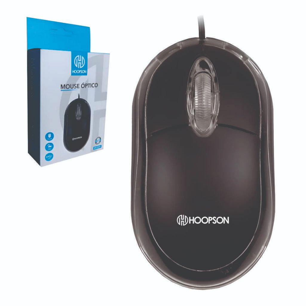 Mouse Clássico Óptico Usb 1200dpi Cor Preto Hoopson MS-035P Para Notebook, Computadores, Home Office