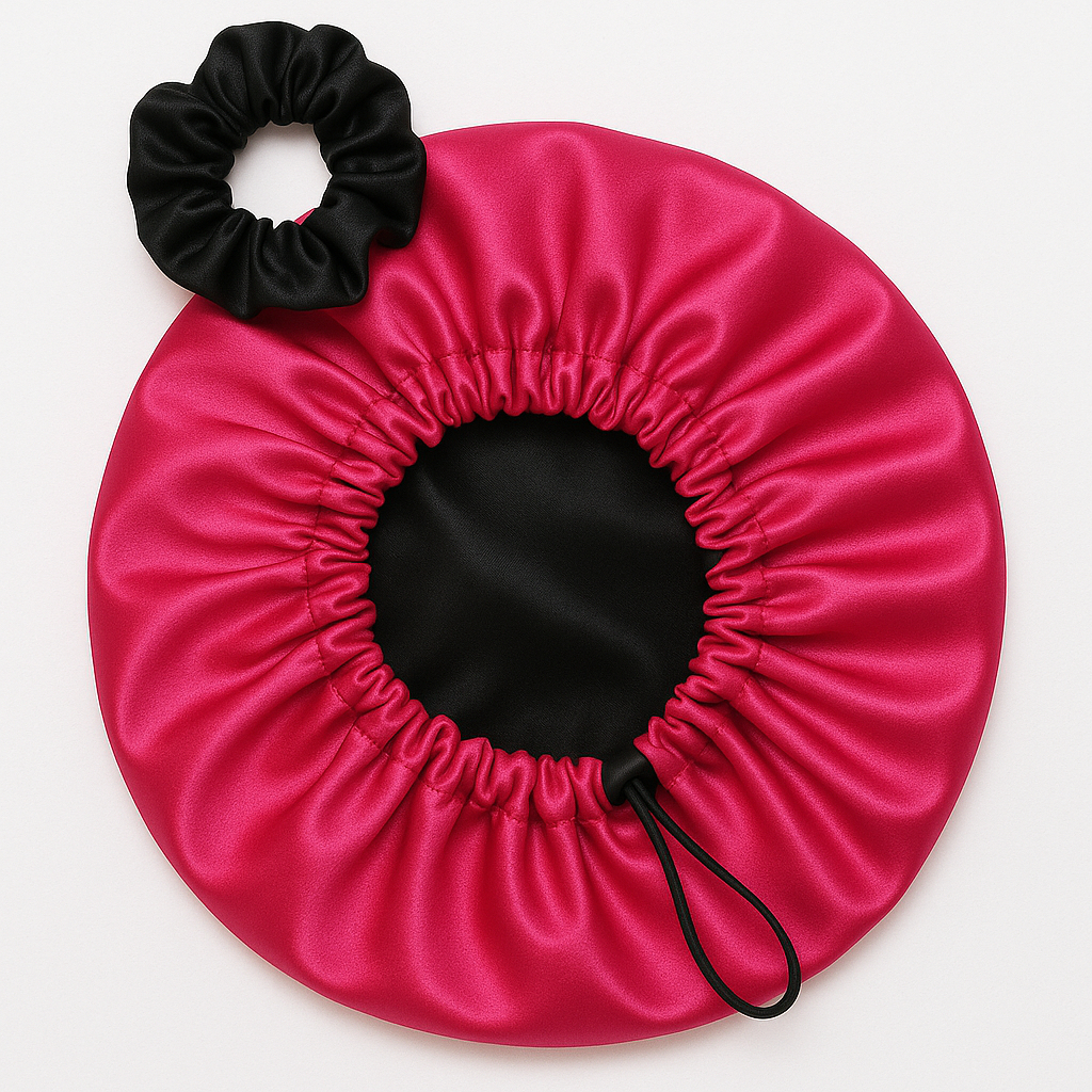 ✨ Touca de Cetim Dupla Face + Scrunchie 💖 Regulável, Antifrizz e Confortável para Dormir 💤
