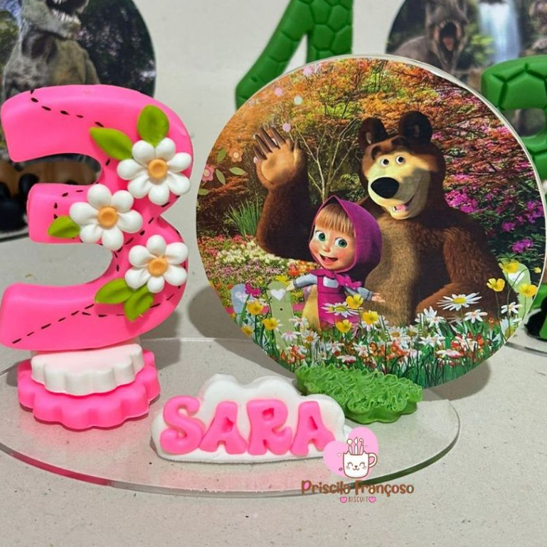 Vela aniversario em biscuit masha e o urso, vela personalizada, topo de bolo, numeros de 1a 9 em Oferta na Shopee