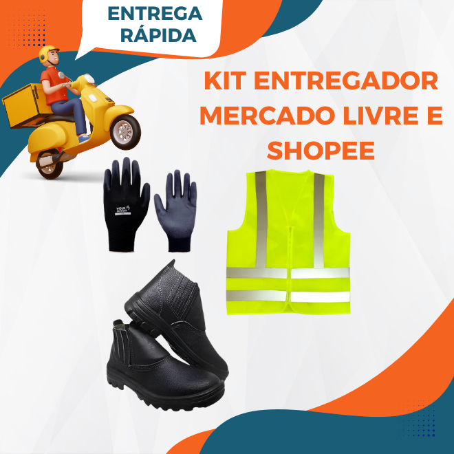 Kit Epi Entregador Mercado Motorista Bota Botina Bico Pvc + Colete Refletivo + Luva Multitato em Oferta na Shopee