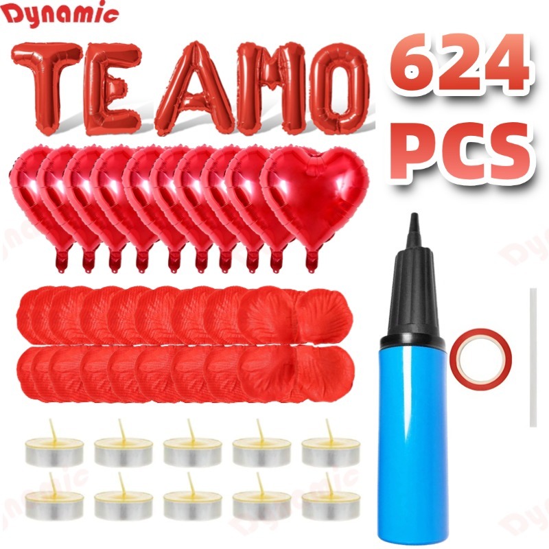 Kit Romântico - 200 Pétalas + 10 Velas + 10 Balões Coração + Balão Te Amo + Fitilho + Bomba DY em Oferta na Shopee