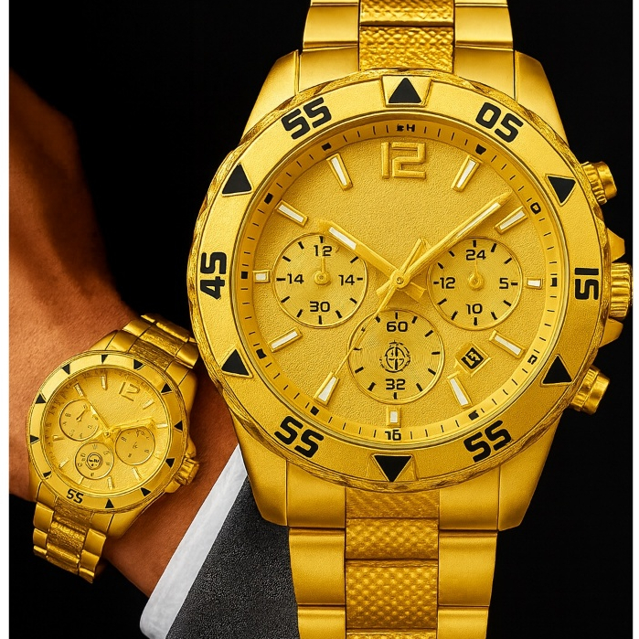 Kit Relógio Aço Inox + Corrente + Pulseira Inoxidável + Pingente Cruz – Presente Masculino Luxo