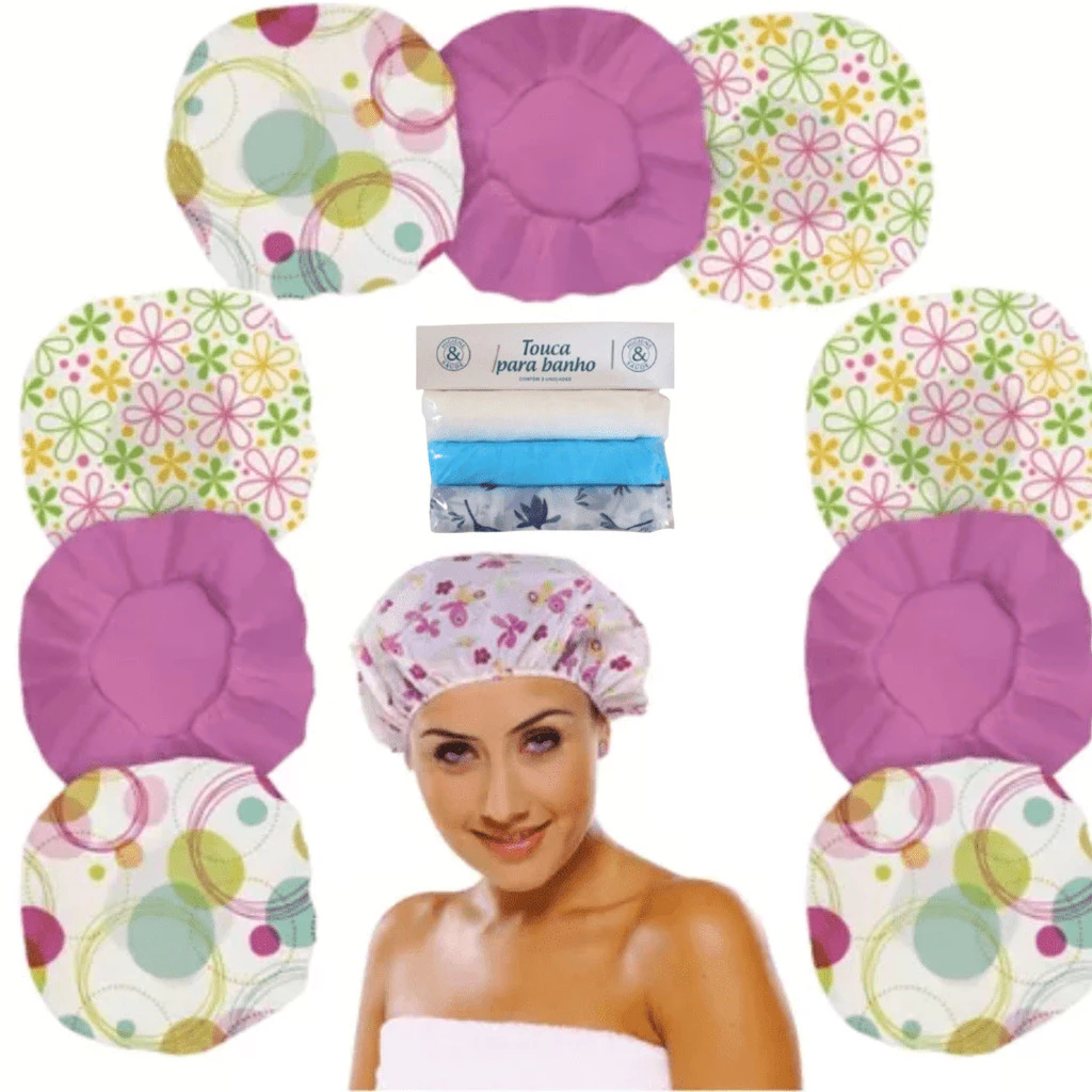 Kit Toucas Plásticas Acabamento de Banho e Hidratação com Elástico – Estampas Diversas em Oferta na Shopee