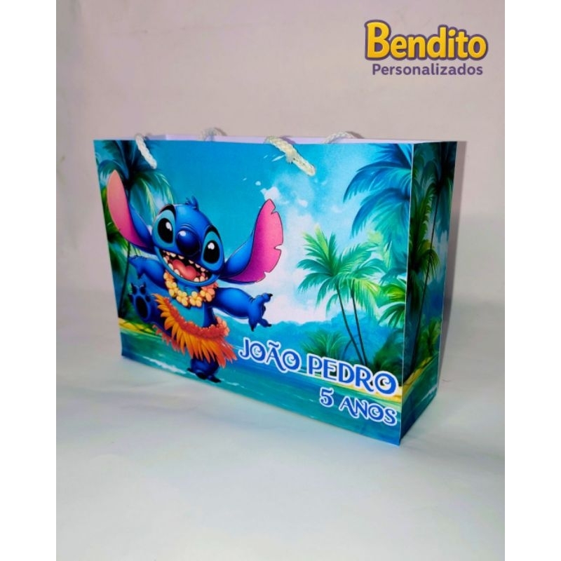 Sacola MONTADA Personalizada Stitch – Lembrancinha Festa Infantil, Sacolinha Tema Stitch