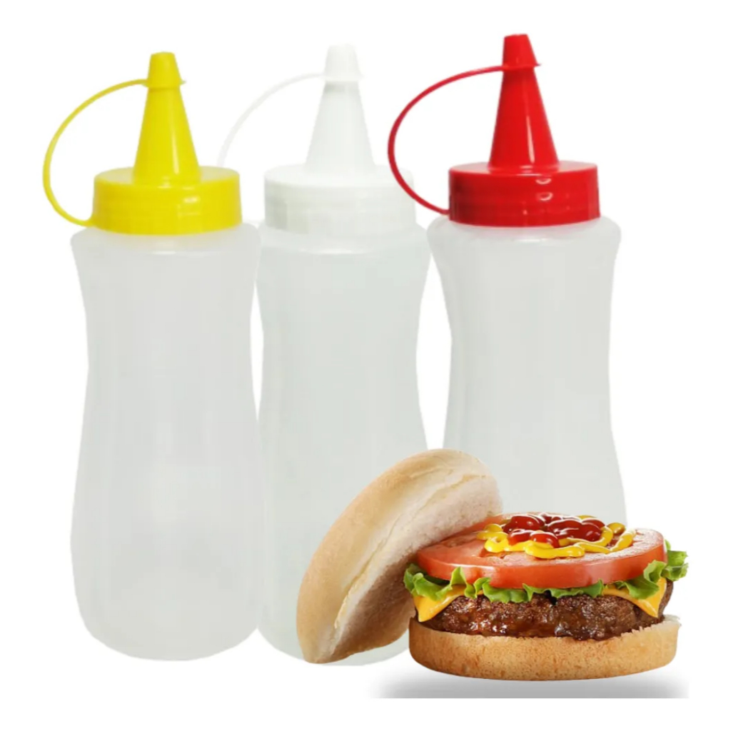 Bisnaga Plástica para Molhos 200ml Ketchup Mostarda Maionese Lanchonete Bisnaga para Cozinha 200ml Multiuso Temperos Mol