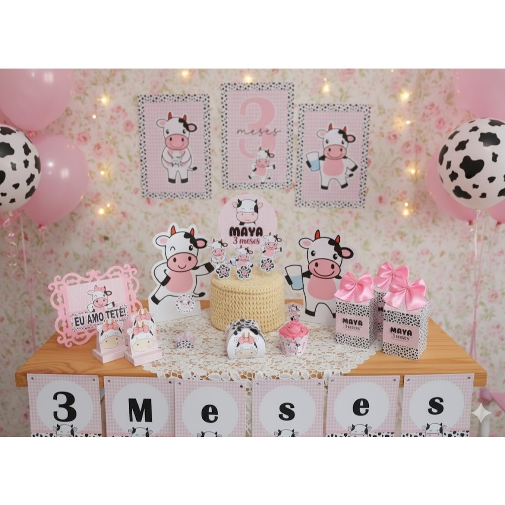 Kit Festa Vaquinha Amo tetê só um bolinho personalizado/mesversário aniversário/festa infantil em Oferta na Shopee