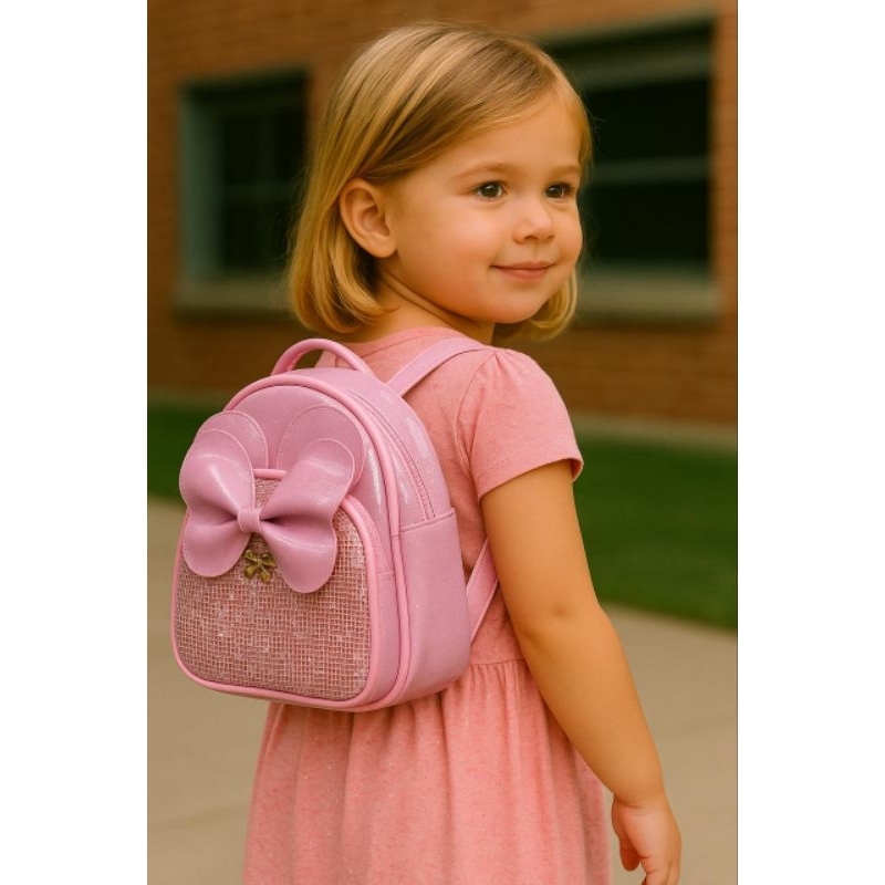 Mochila Infantil Rosa Brilho com Laço Grande e Orelhinhas – Bolsa Menina Fashion Escolar Presente em Oferta na Shopee