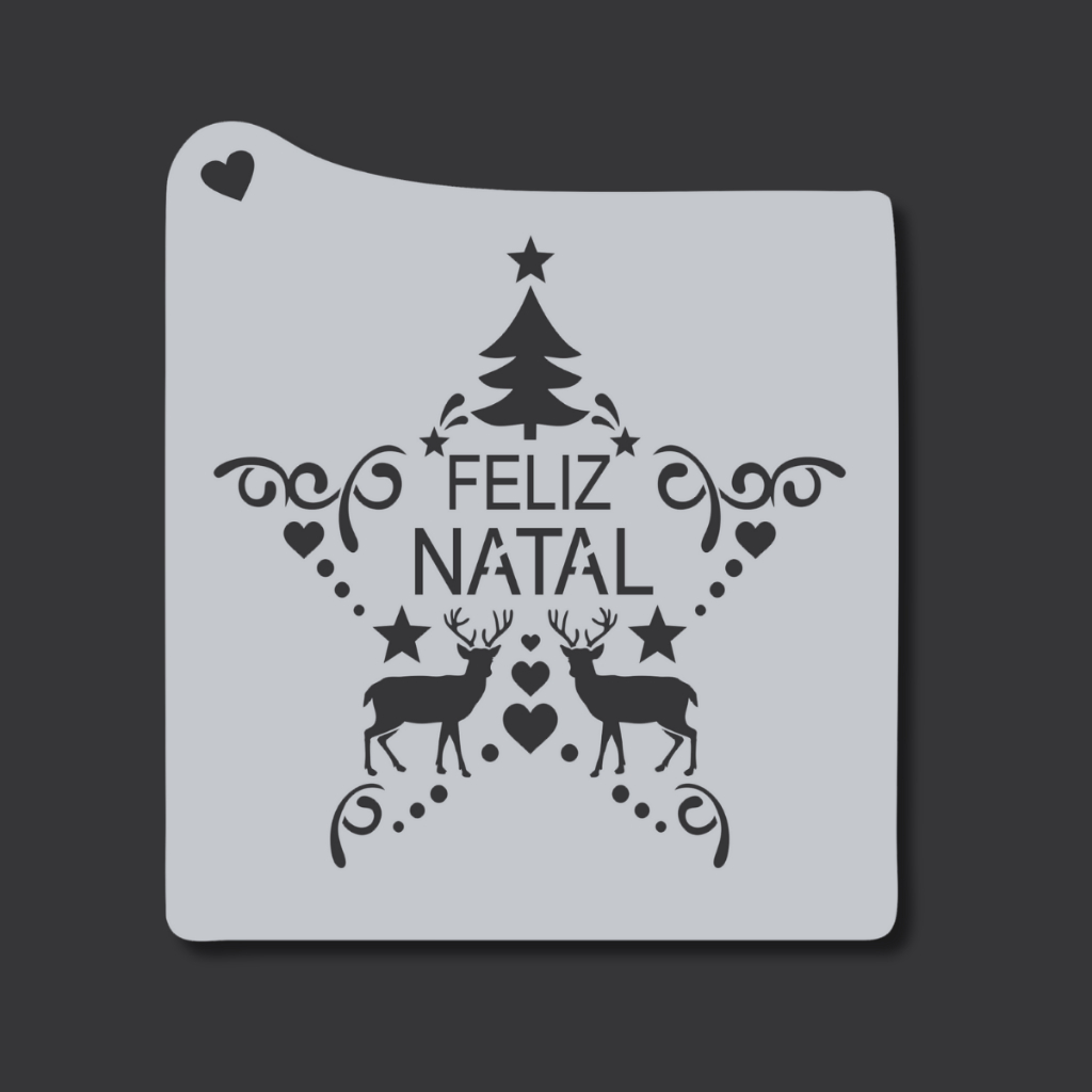 Stencil Feliz Natal Estrela Molde Vazado Natalino 16,5x15 Pintura Tecido Pano Artesanato Madeira Mdf