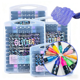 Marcador metálico 12/24/36/48 caneta de glitter de cabeça dupla marcador de cabeça dupla brilhante em Oferta na Shopee