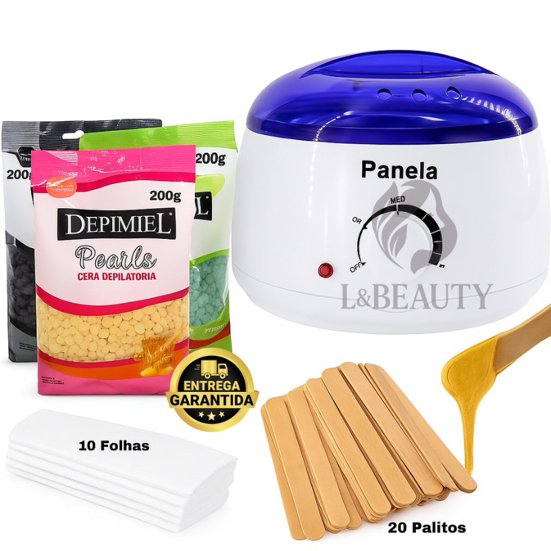 Kit Panela Elétrica Cera Quente Depilaçao Aquecedor + 200g Cera Perolada Nº 3