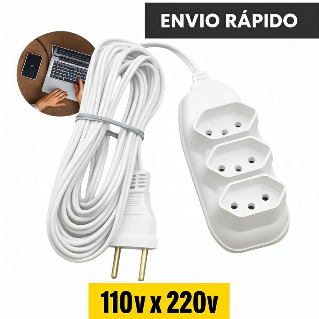 Extensão Elétrica Tripolar 10A Bivolt – 2m / 3m / 5m / 10m BRANCA em Oferta na Shopee
