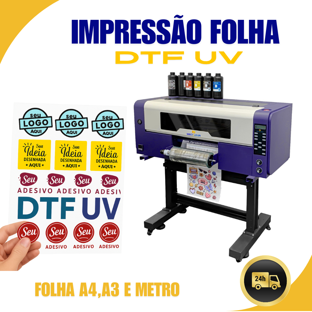 Impressão DTF UV Personalizada com Sua Arte Folha A4, A3 ou Metro Envio Rápido