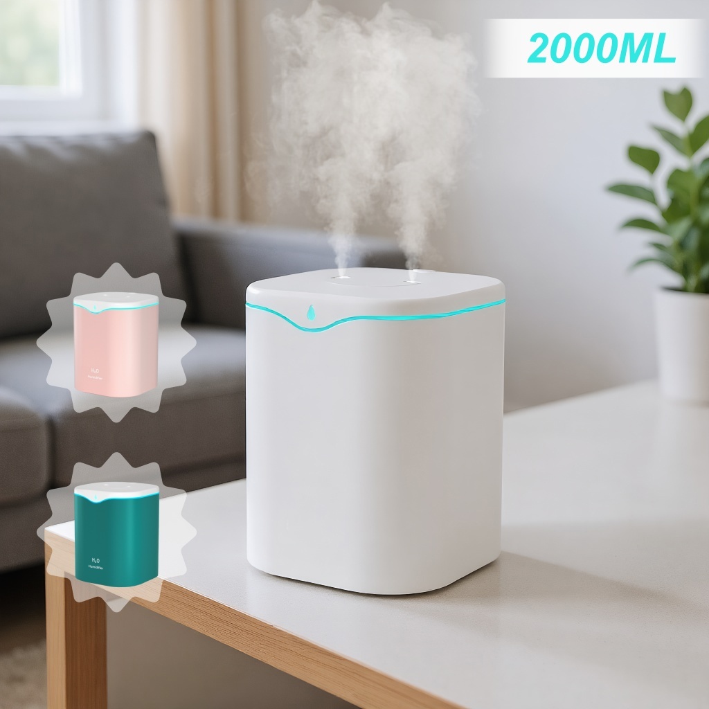 Grande Umidificador 2 Litros Com Saída Dupla Luzes LED's Coloridas Silencioso e Neblinas Controláveis 2000ML 3000ML