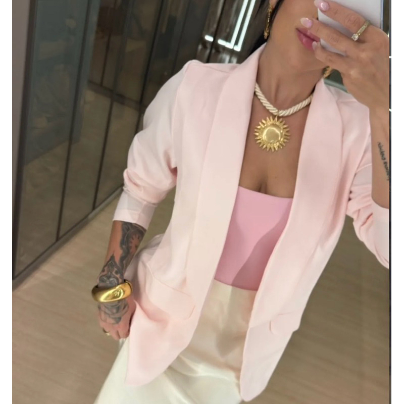 Max Blazer Feminino Longo Alfaiataria Social Longo Elegante Blazer estruturado