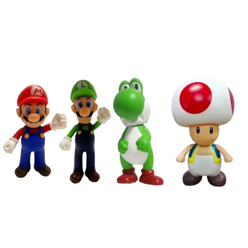 Kit 4 Turma do Mario, Boneco Mario + Luigi + Yoshi + Toad