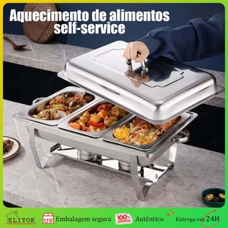 Rechaud Inox 11 Litros Panelas Banho Maria 2 Cubas Buffet Profissional Para Festa e Eventos