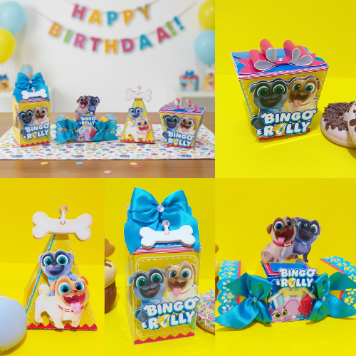 KIT MONTADO - kit personalizados BINGO E ROLLY AMARELO, lembrancinhas caixinhas mimos de aniversário festa infantil