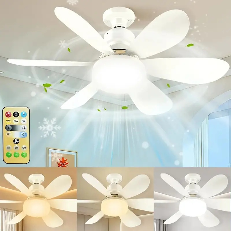 Ventilador de Teto Silencioso com Lâmpada Remoto Ajustável Luz Silenciosa 6 Folhas,110V-220V, E27 em Oferta na Shopee