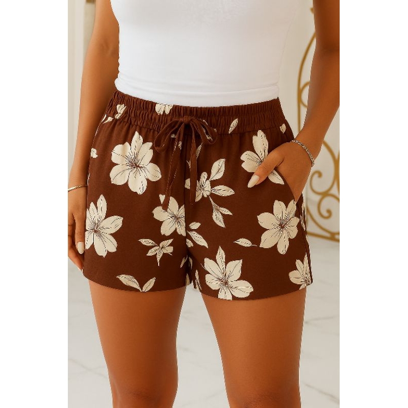 Kit 3 Shorts Feminino Estampadas com Bolsos Confortavel Viscolinho Curto Verão