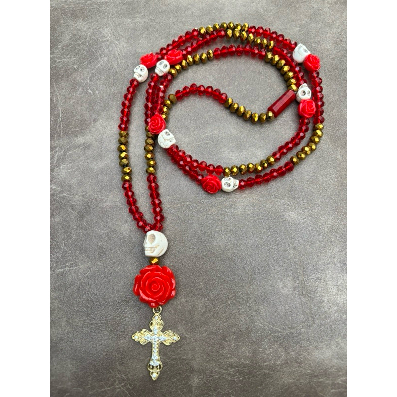Guia, fio de conta pombagira Cristal 8MM  cordone, vermelho e dourado