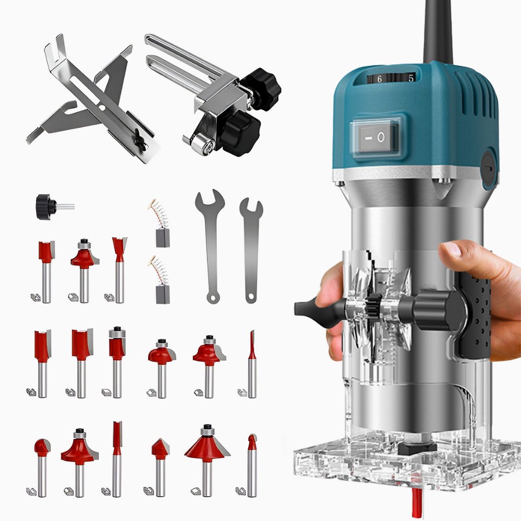 tupia laminadora manual 800w 6 velocidades ajustáveis 220v/110v com 15 fresas para tupia 6mm