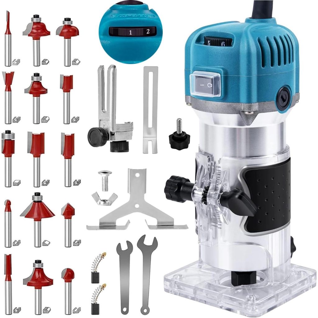 Kit Tupia Laminadora Manual elétrico com 6 velocidades variáveis 800W/30000 RPM Jogo de Fresas para Madeira 15 Peças em Oferta na Shopee