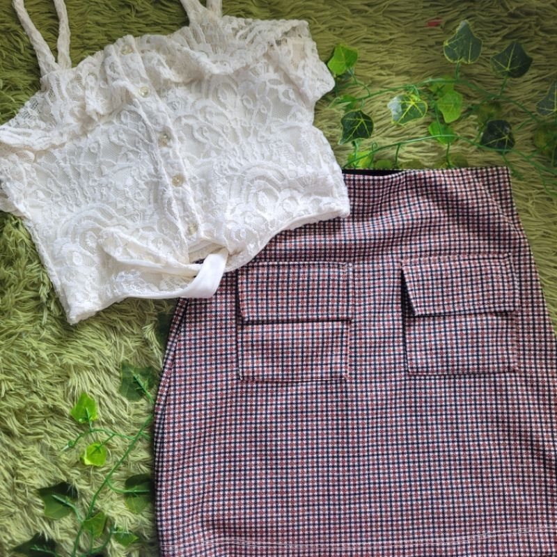 conjunto cropped e saia PP vintage