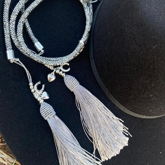 Acessório Country em Strass Barbicacho Tassel para PRENDER Chapéu Rodeio Western TAMBOR
