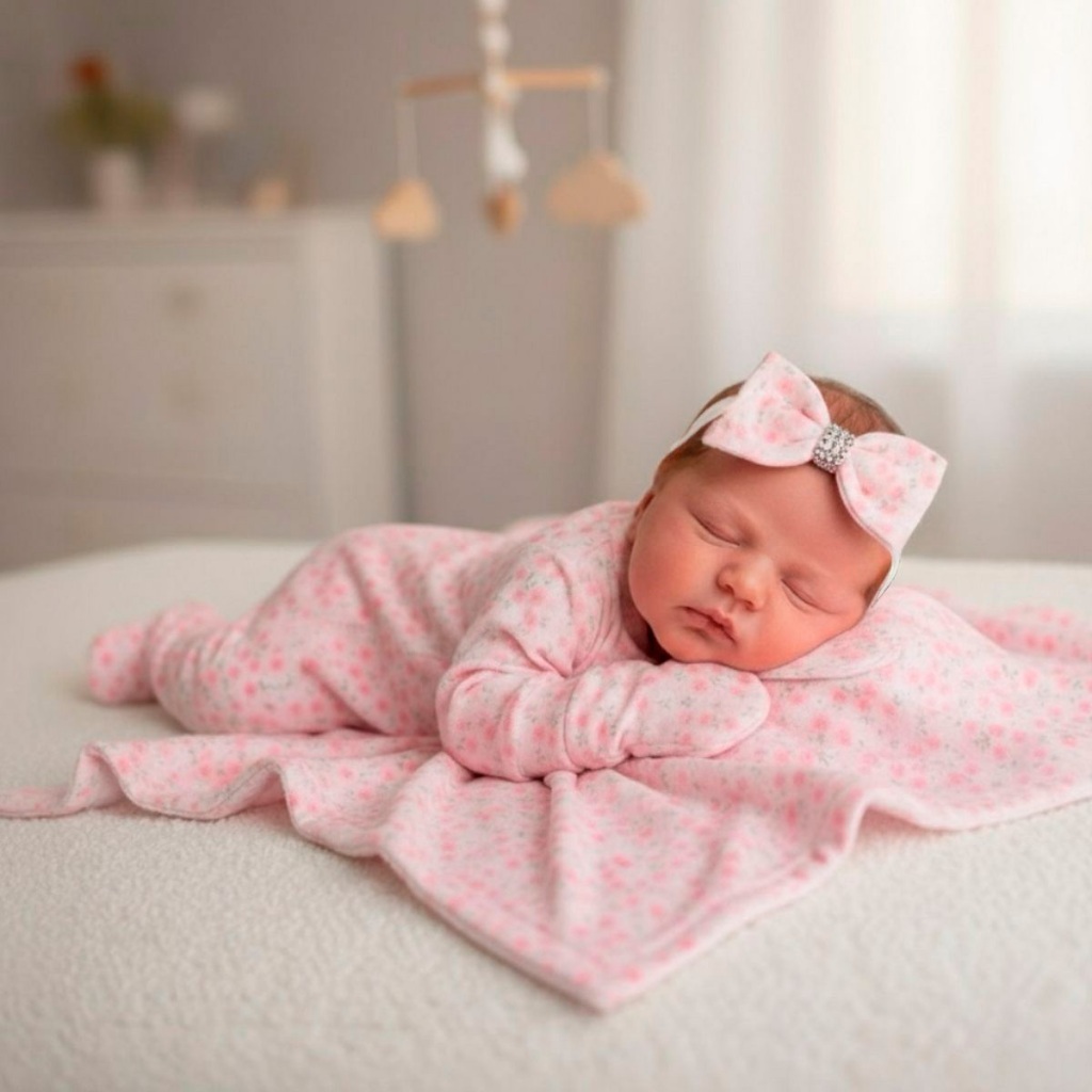 Saída De Maternidade Completa em Plush Menina Florzinha enxoval bebe feminino completo 4 peças
