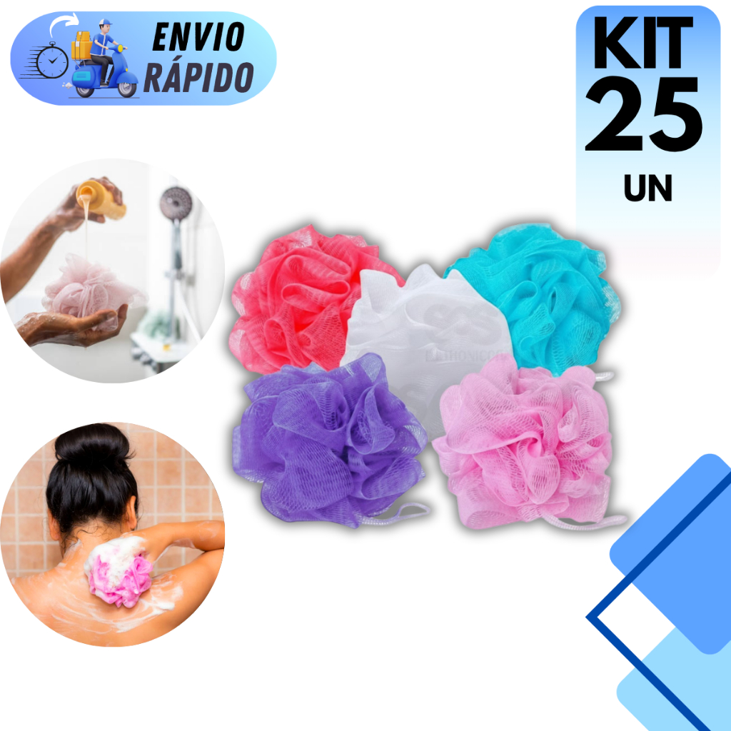 KIT 25 ESPONJA BANHO SQ BUCHA MACIA PRA BANHO NYLON