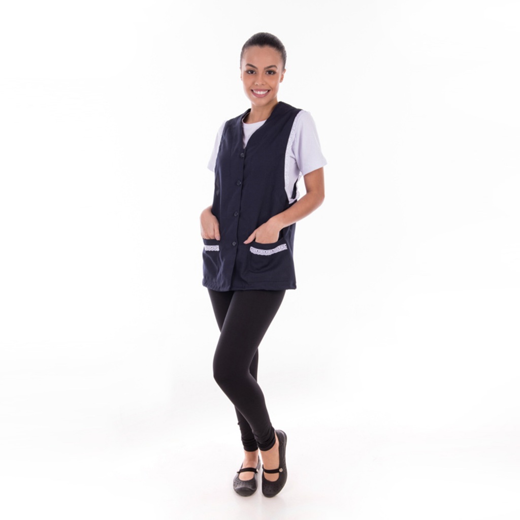 Kit 2 Conjuntos de Jaleco, Calça Legging e Camiseta Bordado Inglês, Professora, Faxineira, Babá