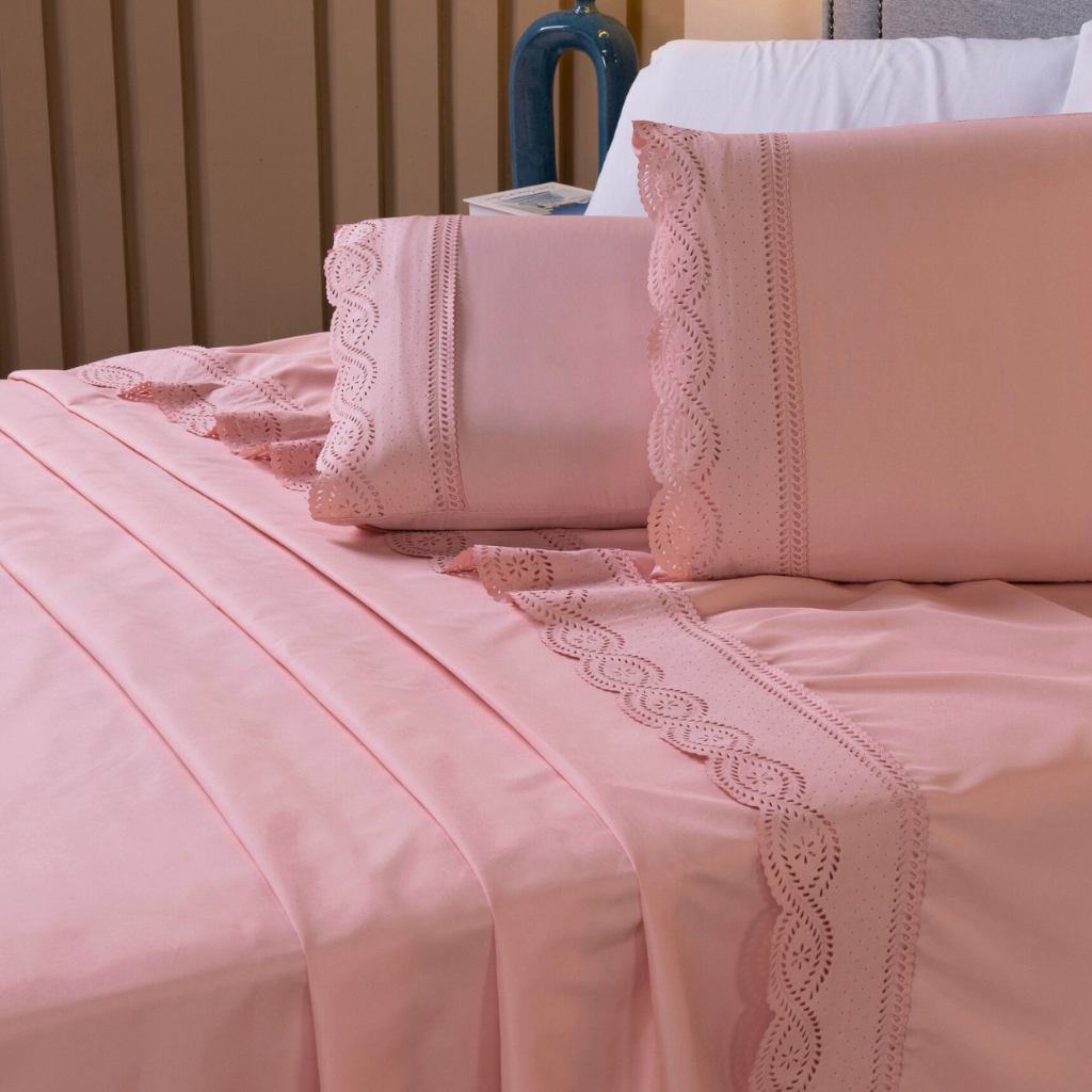 Jogo de Lençol Casal, Queen 400 Fios 4 Peças Bordado Inglês Roupa de Cama Tecido Macio Aveludado