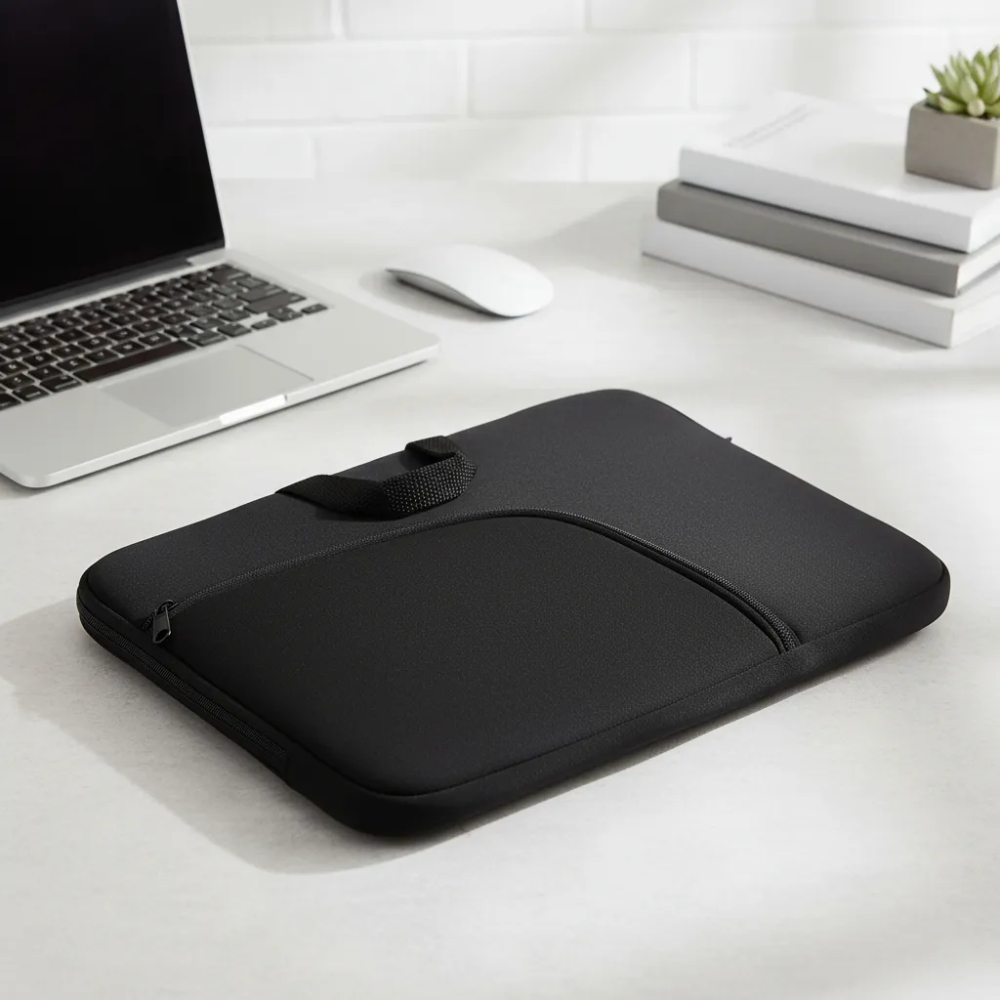 Capa Estojo Preta Para Notebook/Macbook - Com Bolso na Frente e Alça
