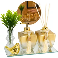 Kit Vidros Degrade P/ Aromatizador De Ambiente C/ Bandeja Decoração Passarinho Porcelana