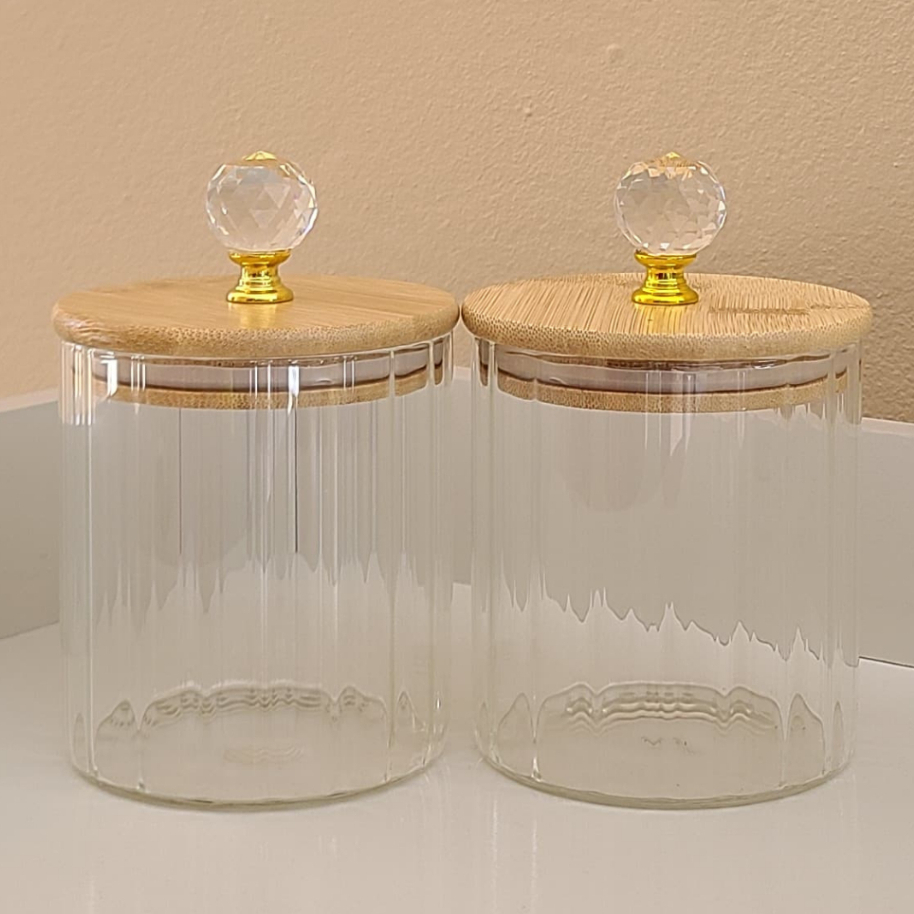 Pote de Vidro Com Tampa Bambu CRISTAL Hermético CANELADO TRANSPARENTE 500ML Porta Mantimentos cozinha
