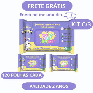 Kit 3 Lenços Umedecidos Premium 120 Folhas Cada - Baby Club Ultra Care em Oferta na Shopee