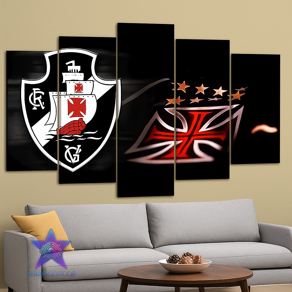 Quadro Decorativo Mosaico 5 Peças Vasco da Gama Futebol Clube Time Esporte Sala Quarto