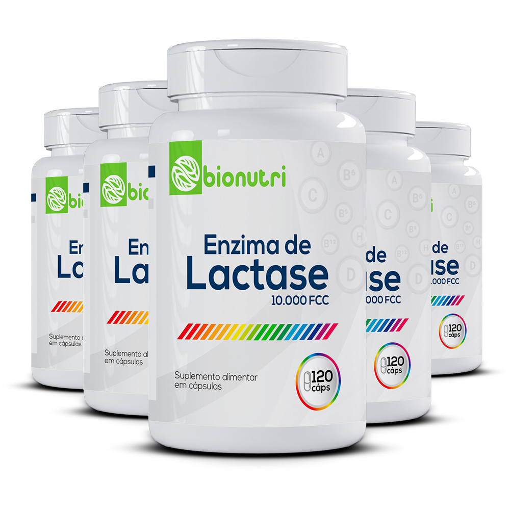 Kit 5x Enzima Lactase 500mg (120 Cápsulas) - Bionutri