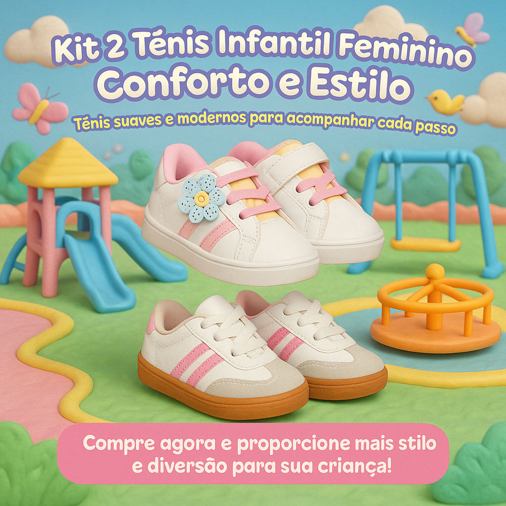 Kit 2 Tênis Infantil Menina Florzinha + Sambinha – Estilo e Conforto no Dia a Dia - Entrega Rápida