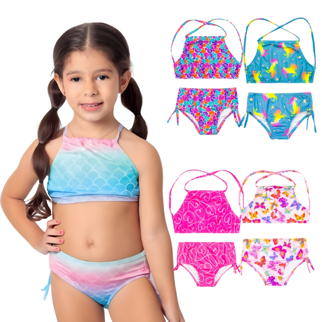 Conjunto Biquini Infantil e Juvenil moda praia bebe verão Meninas Diju Kids