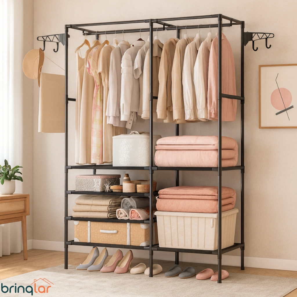 Guarda Roupa Portátil Arara Multifuncional com Cabideiro e Sapateira em Oferta na Shopee