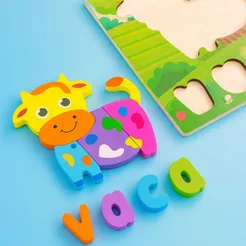 Kit 3/5 Quebra Cabeça Animais Figura e Palavra Educativo Divertido Brinquedo Montessori MDF Toymix