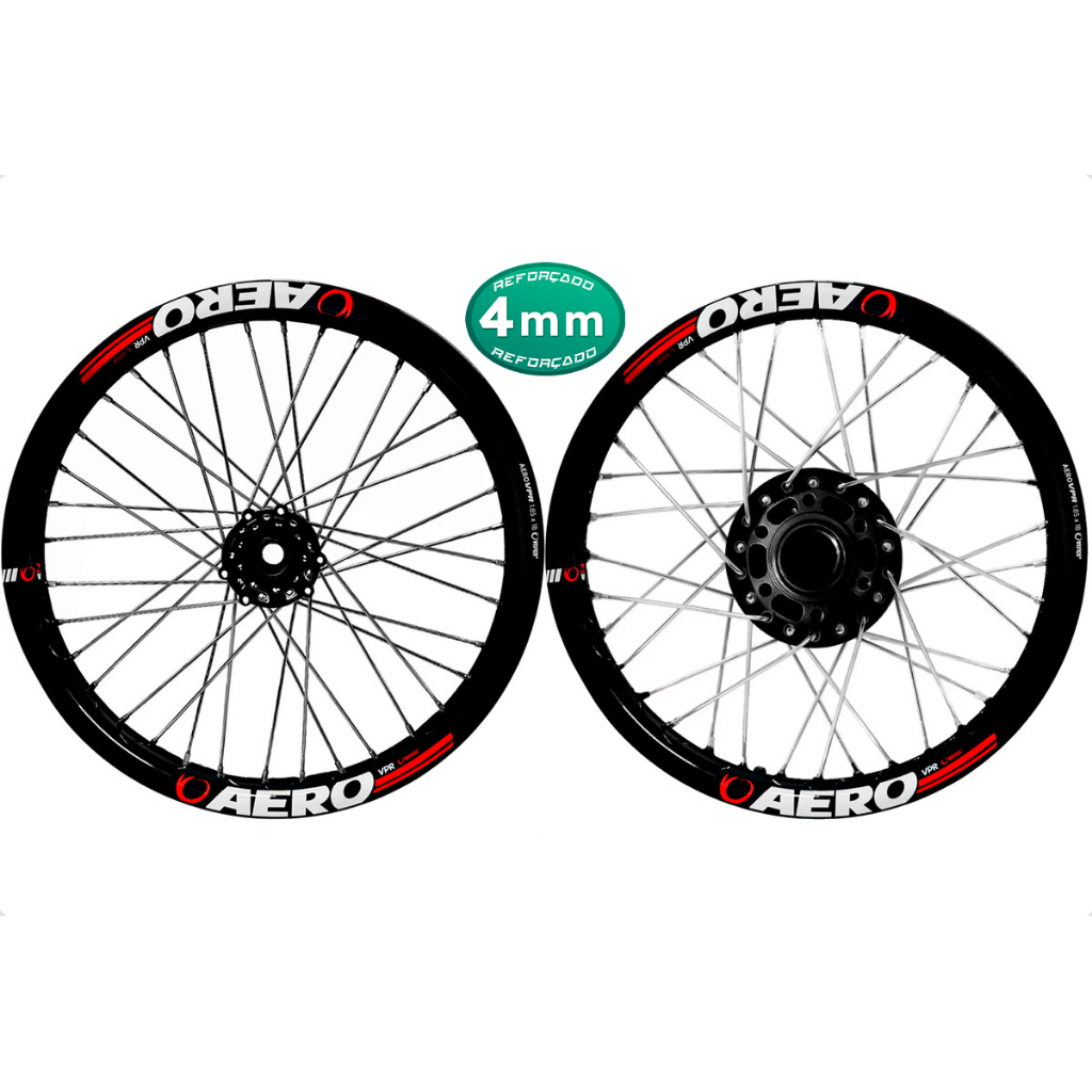 Par Roda Aero Viper Preto Xtz 150 Crosser Cubo Traseiro Tambor Dianteiro Disco Raios 4mm