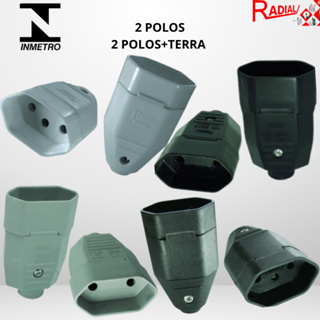 KIT 5, 10 Plugue Fêmea Preto/Cinza 2 Pólos OU 2 Pólos + Terra 10A/20A Maciço Radial em Oferta na Shopee
