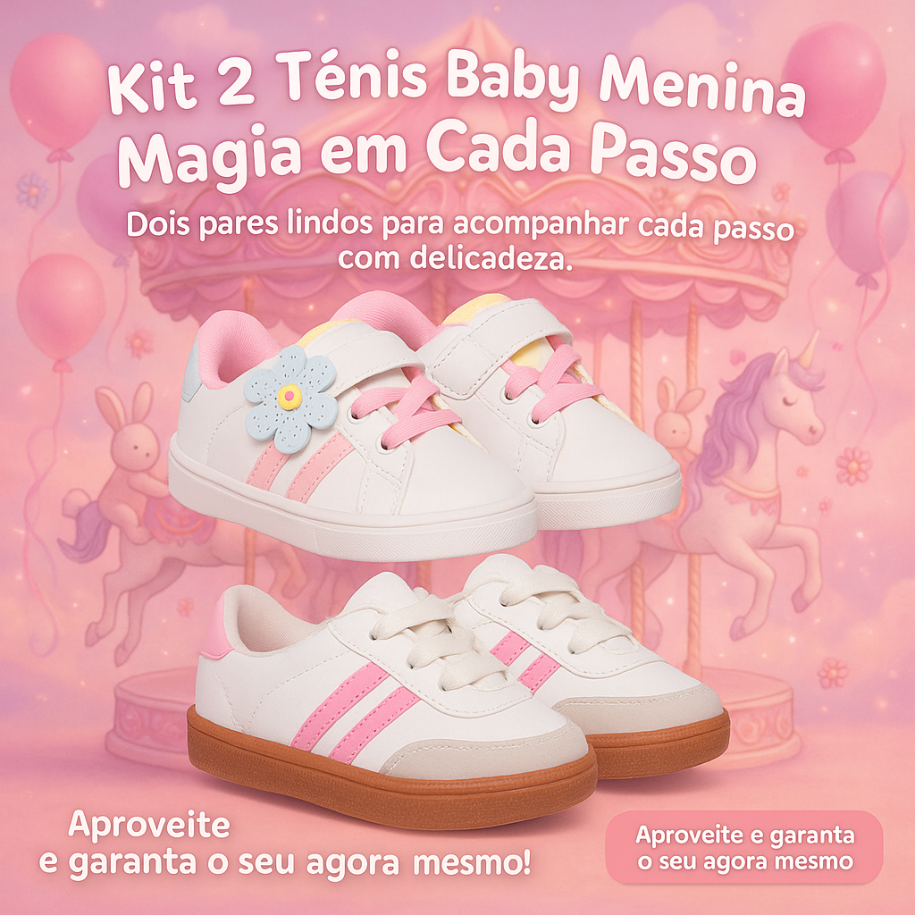 Kit 2 Tênis Baby Menina – Leveza e Praticidade Dois Pares Lindos Compre já!